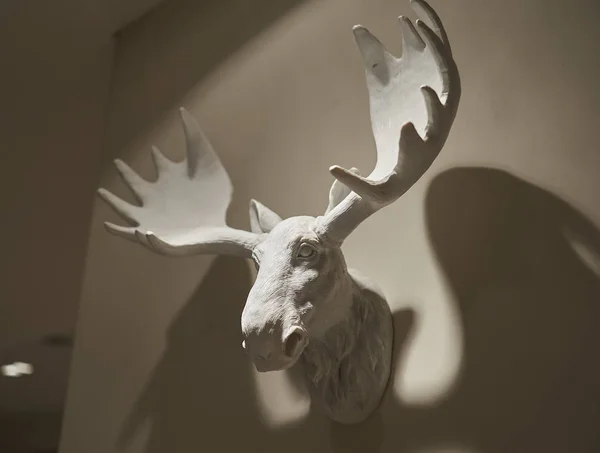 Une Figure Orignal Blanc Posée Sur Mur Avec Ses Ombres — Photo