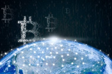 blockchain zinciri, cryptocurrency ve ağ bağlantı kavramı, Nasa tarafından döşenmiş bu görüntü unsurları küresel ağ