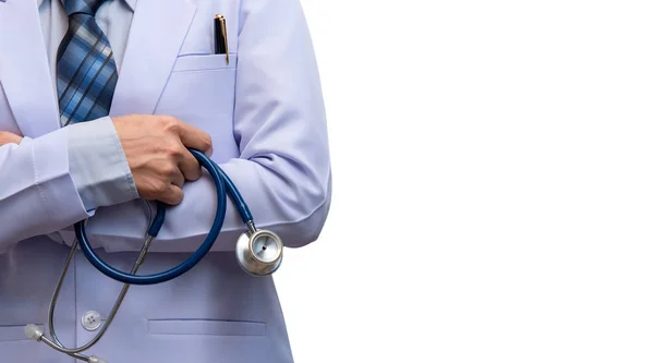 Ärztin Mit Gekreuztem Arm Und Stethoskop Auf Verschwommenem Patientenzimmer Medizinisches — Stockfoto