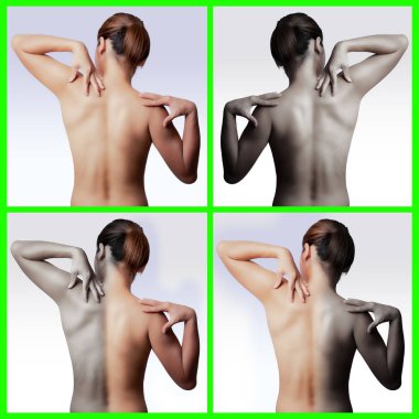 Asyalı kadın Haritayı geri ve her iki elini tutarak ve omuz alan üzerinde birçok için cilt tonunu kolay dokunmadan vücut grafik resim 