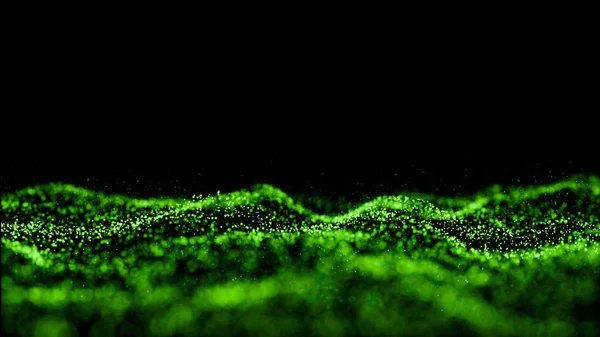 Verde onda de partículas bokeh fondo y textura — Foto de Stock