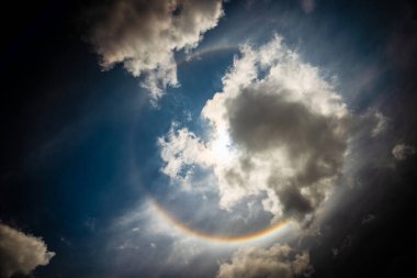 Bulutlu ve mavi gökyüzüyle güneş halesi