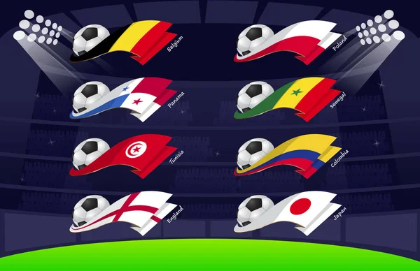 Vlag Wereldvoetbal 2018 Japan Colombia Senegal Polen Engeland Tunesië België — Stockvector