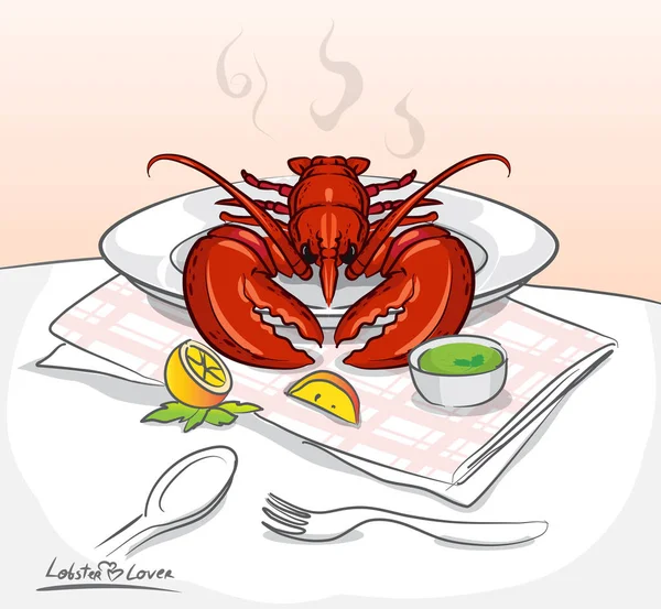 Lobster Corat Coret Pada Tampilan Depan Tabel Vektor - Stok Vektor