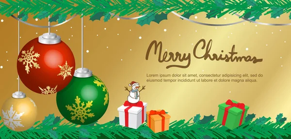 Bola Banner Fundo Dourado Para Natal Espaço Para Texto Modelo — Vetor de Stock