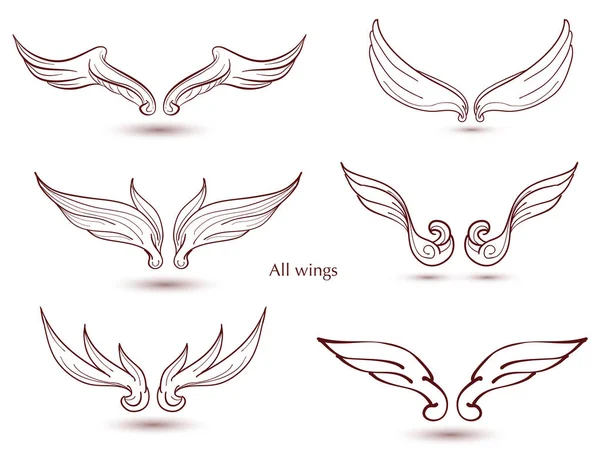 手描き翼を設定します 飾りの翼ベクトル落書き — ストックベクタ