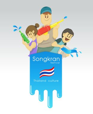 Songkran, karikatür vektör çocuk kız ve Turizm ile Tayland Su Festivali, kopyalama alanı