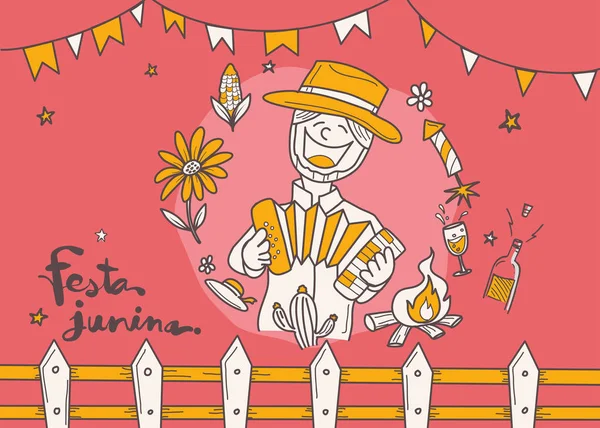 Latin festa Junina köy festivali için Karikatür., doodle tarzı, Festival tarzı dekorasyon. 