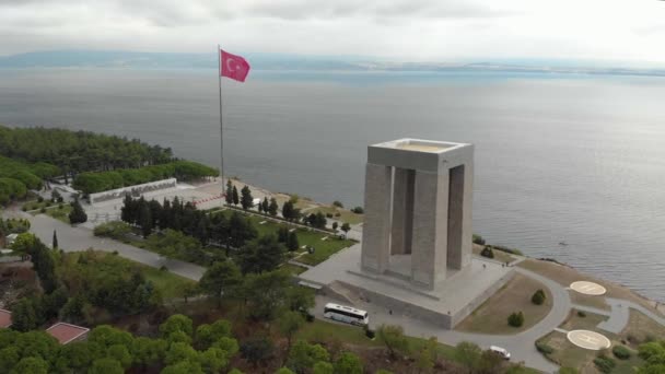 Canakkale Märtyrer Denkmal Rotierende Luftaufnahme Drohne — Stockvideo