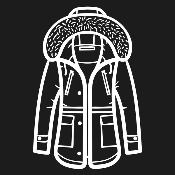 冬季夹克概述图标在黑暗的背景 — 图库矢量图片