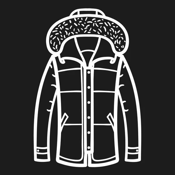Zimní bunda nastínil ikonu na tmavém pozadí — Stockový vektor