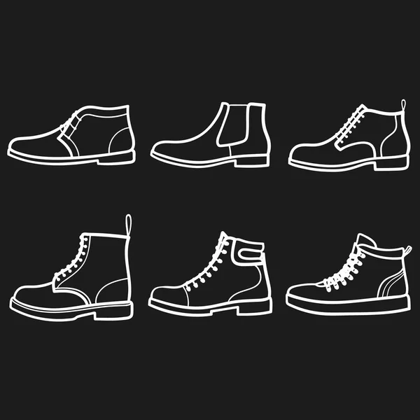 Zestaw buty opisane ikona w ciemnym tle — Wektor stockowy