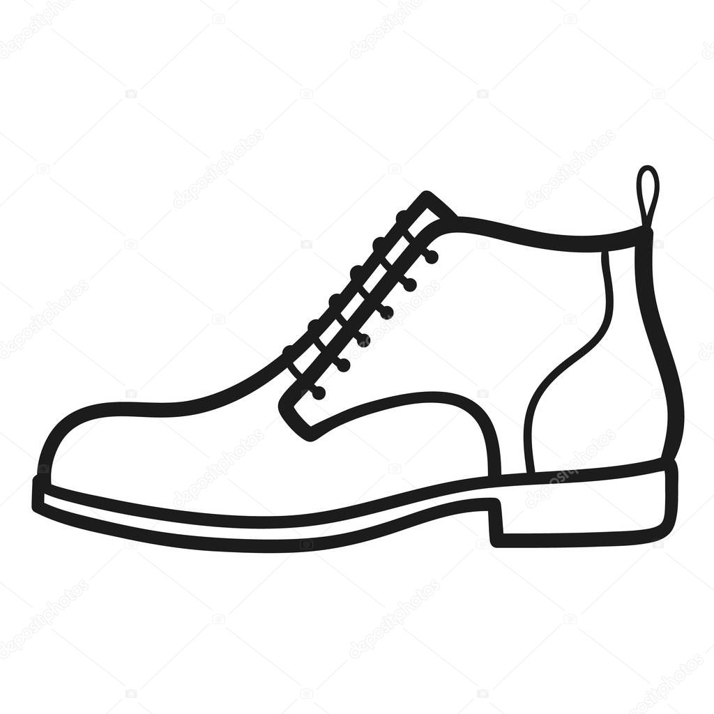 Beautiful hand-drawn outlined icon of a boot in white background