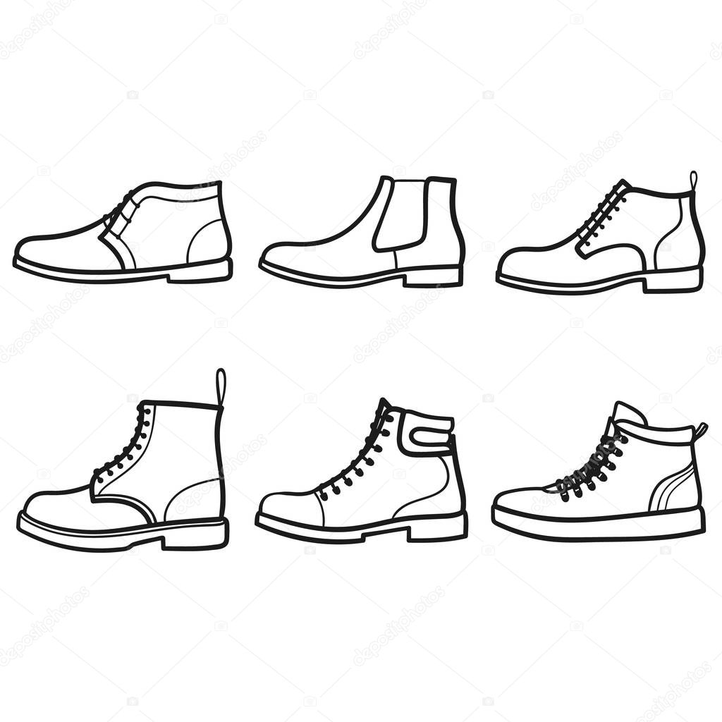 Set of boots outlined icon in white background