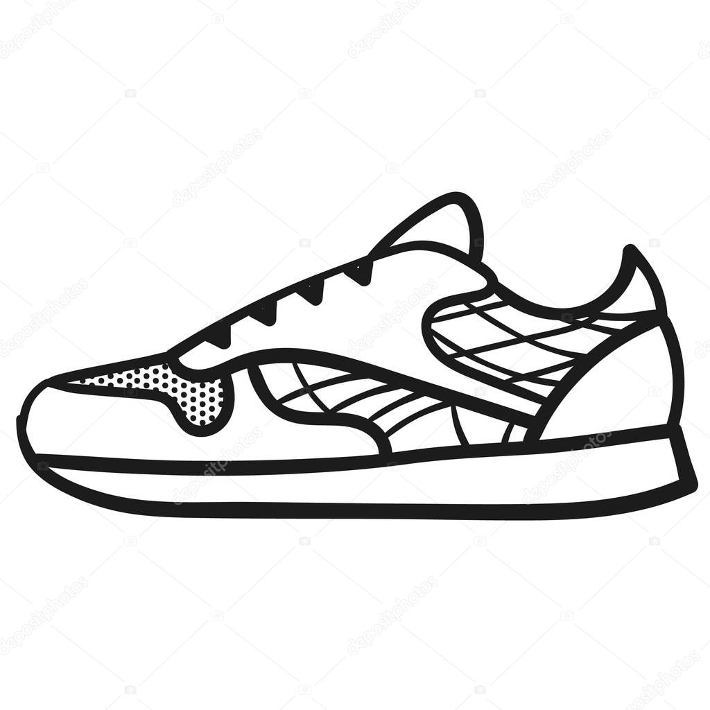 Beautiful hand-drawn outlined icon of a sneaker in white background