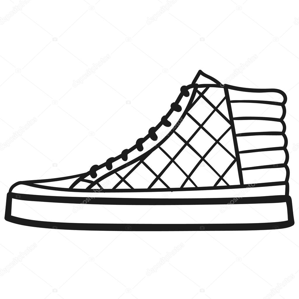 Beautiful hand-drawn outlined icon of a sneaker in white background