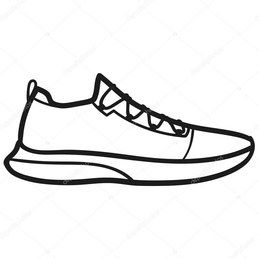 Beautiful hand-drawn outlined icon of a running sneaker in white background