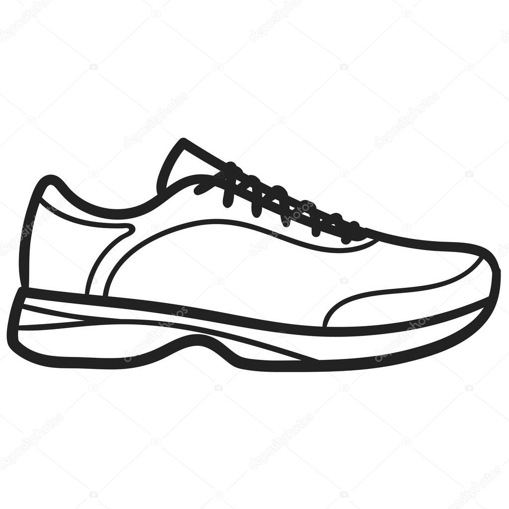 Beautiful hand-drawn outlined icon of a running sneaker in white background