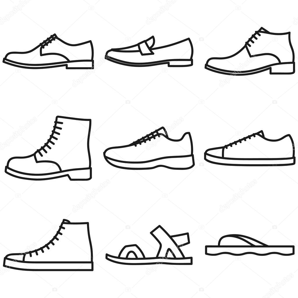 Set of beautiful hand-drawn outlined icons of a men's shoes in white background