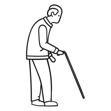 Yaşlı adam yalnız bastonla yürüyor