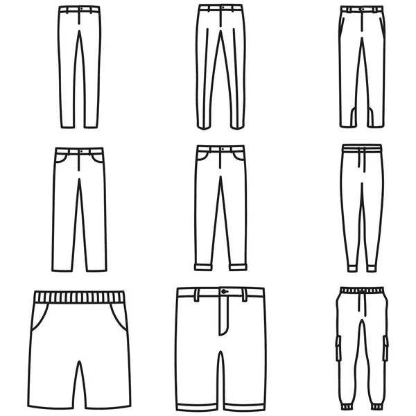 Набор мужских брюк очерченные иконки на белом фоне — стоковый вектор