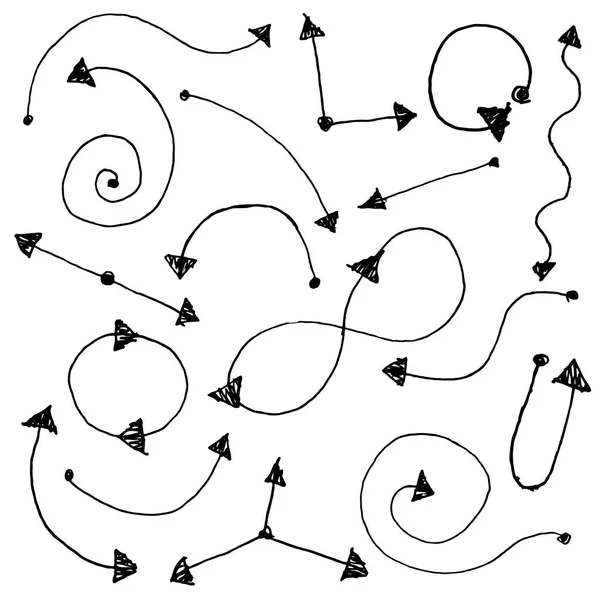 Abbildung mit verschiedenen und handgezeichneten dünnen Pfeilen — Stockvektor