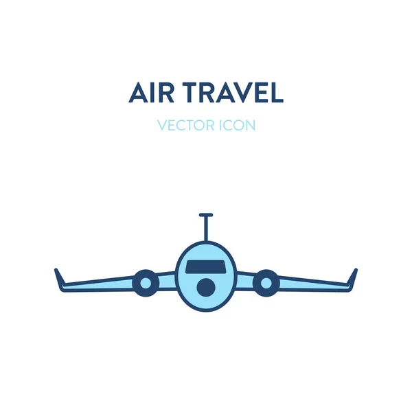 Plane icon. Vector flat outline illustration of front view of a big passenger airliner. Represents a concept of international flights, air travel, commercial flight, business trip — Stock Vector