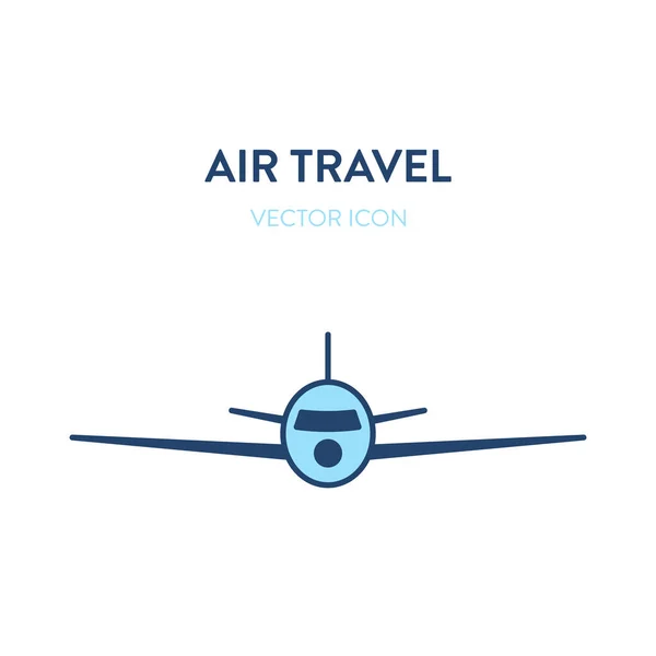 Plane vector icon. Vector illustration of front view of a big passenger airliner. Represents a concept of international flights, air travel, commercial flight, business trip — Stock Vector