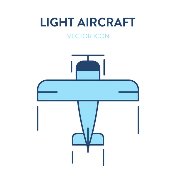 Icono de avión de hélice. Esquema plano vectorial ilustración de un avión pequeño, plumero de cultivo. Representa un concepto de avión agrícola, fumigador, vuelo corto, aviones de hélice, entrenamiento de vuelo — Vector de stock