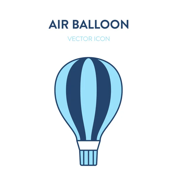 Ícone de balão de ar. Vetor ilustração contorno plano de um balão de ar listrado com uma cesta. Representa um conceito de viagem aérea, viagem, aventuras — Vetor de Stock