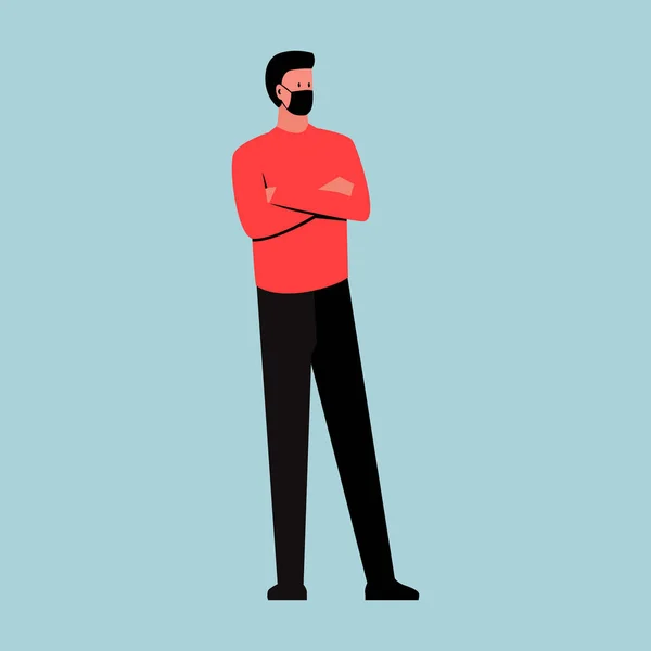 Vektor Berwarna Warni Ilustrasi Dari Seorang Pria Berdiri Mengenakan Topeng - Stok Vektor