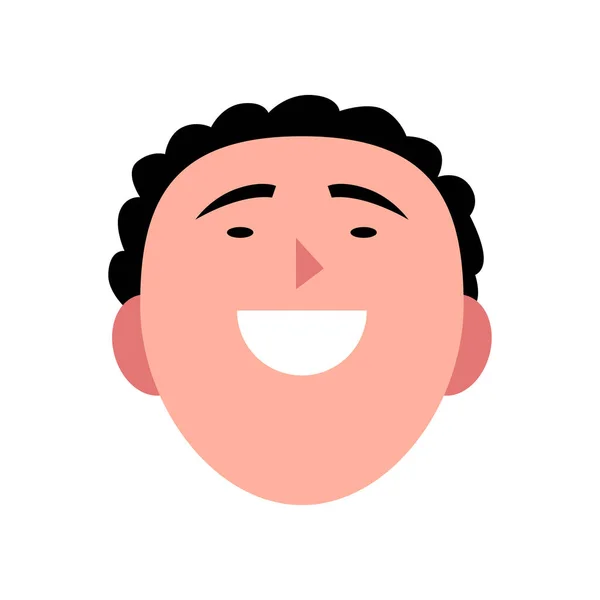 若い笑顔の男のベクトルカラフルなイラスト ハンサムな陽気な男性の顔の肖像画 アバタープロフィール若い人のId画像 巻き毛のある人間の頭のイラスト — ストックベクタ