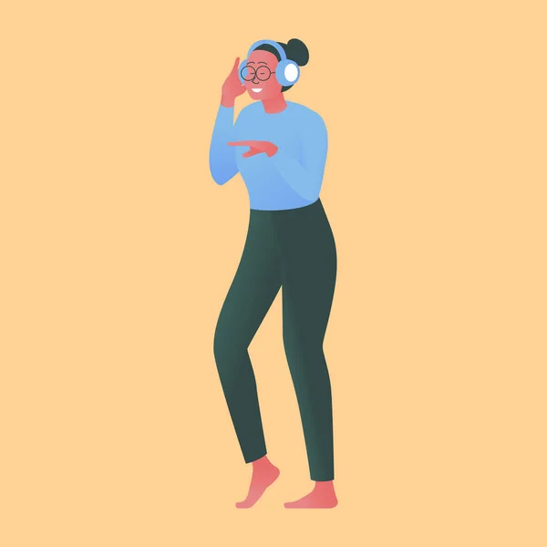 Vector Kleurrijke Illustratie Van Een Meisje Luisteren Naar Muziek Hoofdtelefoon — Stockvector