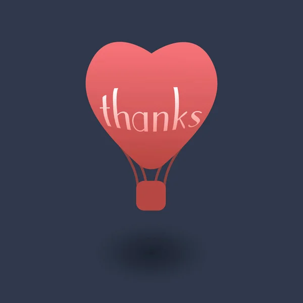 Icône ballon en forme de coeur. Illustration vectorielle 3D d'un ballon rouge en forme de cœur avec le mot MERCI dessus. Carte de remerciement, modèle de carte postale. Représente le concept d'amour, de gratitude et d'appréciation — Image vectorielle