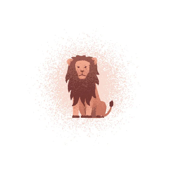 Ilustração texturizada de leão. Ilustração vetorial de um leão sentado no chão. Pode ser usado como ícone, logotipo, crachá. Bela imagem de leão selvagem com crina. Conceito de animais silvestres africanos, savana — Vetor de Stock