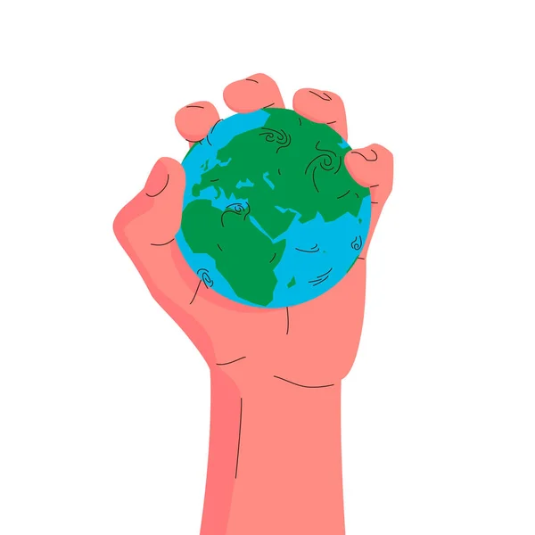 Globo Terrestre Una Mano Concepto Vectorial Ilustración Colorida Una Mano — Vector de stock