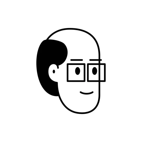 Portrét usmívajícího se muže. Vektorová černobílá ilustrace tváře šťastného usměvavého plešatého muže s brýlemi. Jednoduchá ikona obrázku člověka tváří k použití jako avatar nebo znak portrét — Stockový vektor