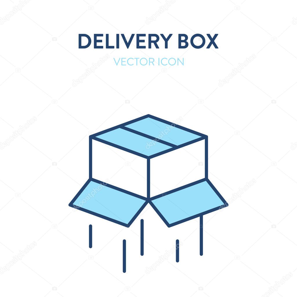Inverted empty box flat isometric icon. Vector colorful illustration of an open upside down cardboard box. Postal service, parcel package, delivery service icon, empty box