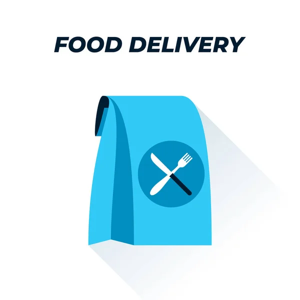 Takeaway matpaket platt illustration. Vektor illustration av en papperspåse med kniv och gaffel symbol. Representerar ett koncept för leverans av livsmedel, hämtmat, hämtningspapper låda, hem matbeställning — Stock vektor