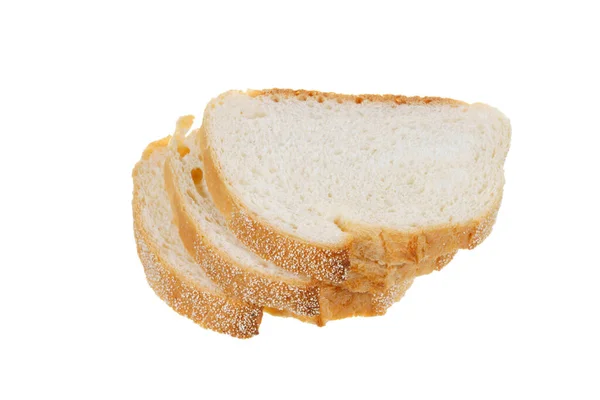 Tagliato tre pezzi di pane isolato su sfondo bianco. Da vicino. — Foto Stock