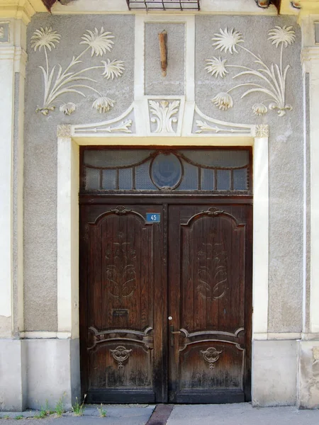 Ancienne Porte Entrée Double Bois Sombor Serbie Entrée Principale Une — Photo