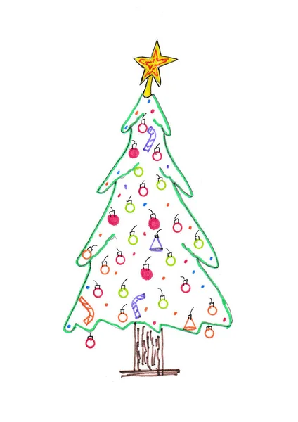 Uma Ilustração Representando Uma Árvore Natal Fundo Branco Pinheiro Verde Fotos De Bancos De Imagens Sem Royalties