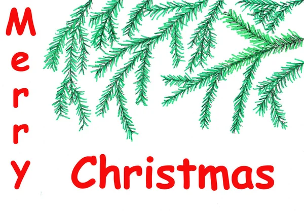 Merry Christmas Illustration Depicting Spruces Pine Tree Drawn White Sheet — Stock Photo, Image