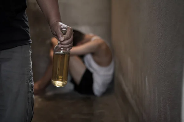 Drunken Men Attacking Children Corner Stop Violence Children Help Prevent — Stock Photo, Image