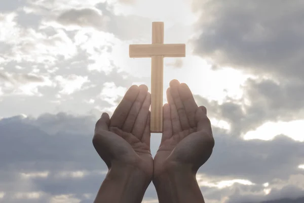 Mãos Humanas Abrem Palma Acima Adoração Eucaristia Terapia Abençoe Deus — Fotografia de Stock
