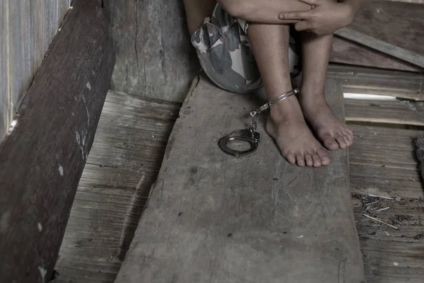 Gyermekek Zároltak Boka Bilincs Emberkereskedelem Gyermekek Emberkereskedelem Elleni Nemzetközi Nap — Stock Fotó