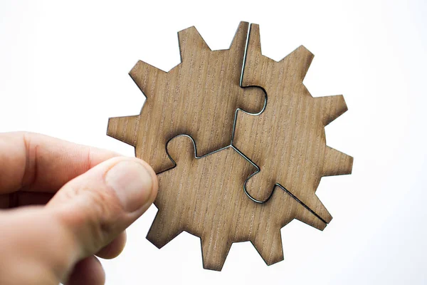 Puzzle Mano Isolato Bianco Business Ideas — Foto Stock