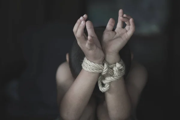 Stop Child Violence Trafficking Stop Violence Children Child Bondage Angle — Stock Photo, Image