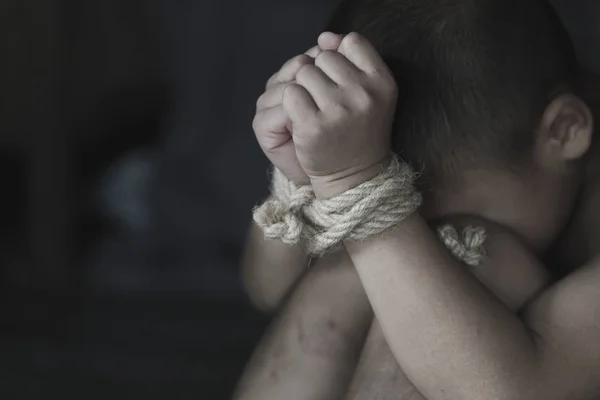 Stop Child Violence Trafficking Stop Violence Children Child Bondage Angle — Stock Photo, Image