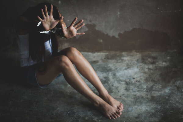 Women lift the palm,Stop sexual abuse , anti-trafficking and stopping violence against women, International Women's Day